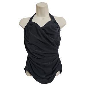 Miraclesuit One Piece Swimsuit Womens 14 Black Ruching Tummy Control Slimming